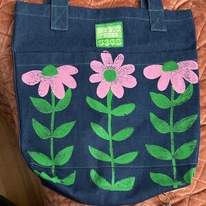Big Bud Press Denim Tote with Pink and Green Floral Design